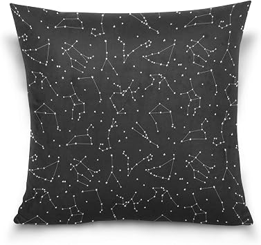 Throw Pillow Cover 18x18 inch Galaxy Constellations Stars Black Decorative Pillow Cases Cushion Cover for Couch Sofa Bedroom Home Living Room