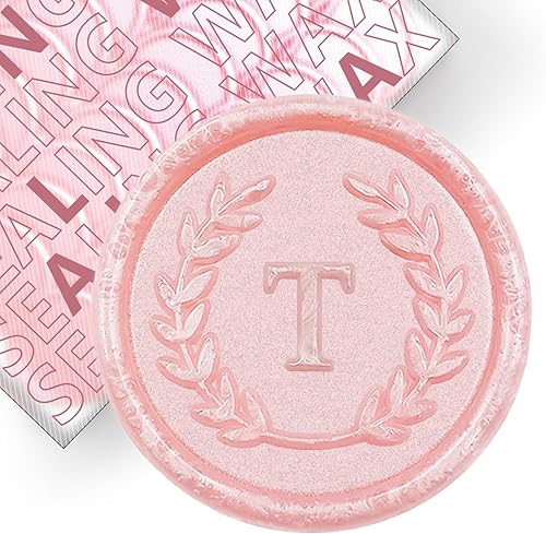 25 calcomanías adhesivas de cera con letra T rosa, hechas a mano, sin necesidad de sellar, rasgar y usar calcomanías de cera para invitaciones de