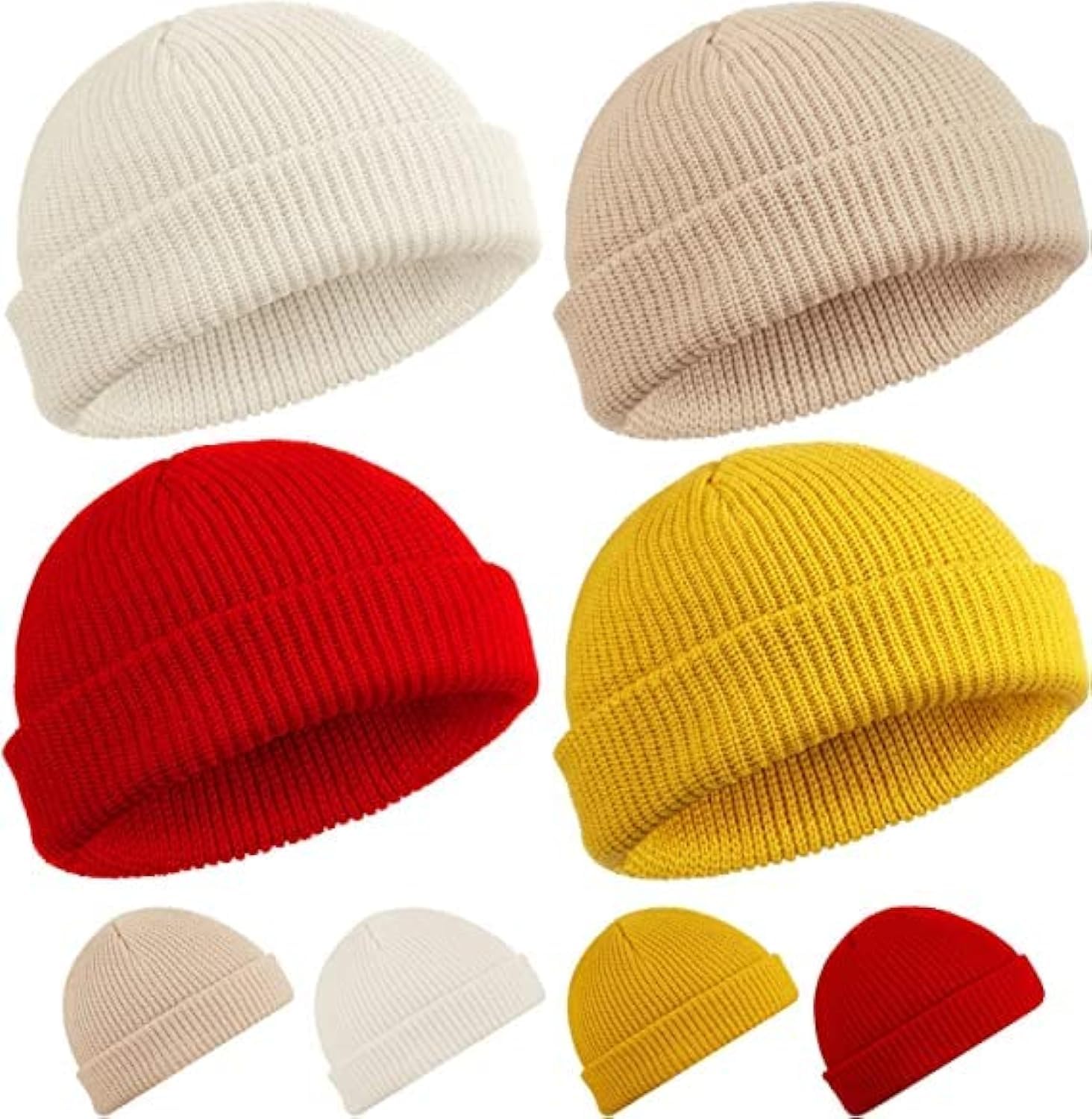 SYOSI 4 Pieces Trawler Beanie Watch Hat Roll up Edge Skullcap Fisherman Beanie Unisex