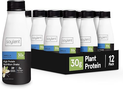 Soylent Batido de vainilla alto en proteínas, 1.06 oz de proteína completa, vegano, sin lácteos y 0.00 oz de azúcar, bebidas proteicas listas para