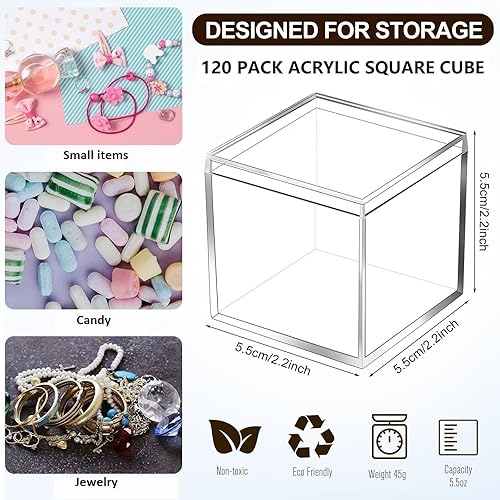 Miniatura 2 de Tuanse 120 cajas de acrílico con tapa, caja de acrílico pequeña transparente, cubo cuadrado de plástico con tapa, mini recipientes de 2.2 x 2.2 x