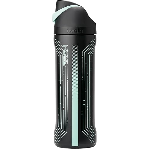 Owala TRON FreeSip Insulated Stainless Steel Glow in the Dark Water Bottle with Straw for Sports and Travel, BPA-Free, 24 oz, Black
