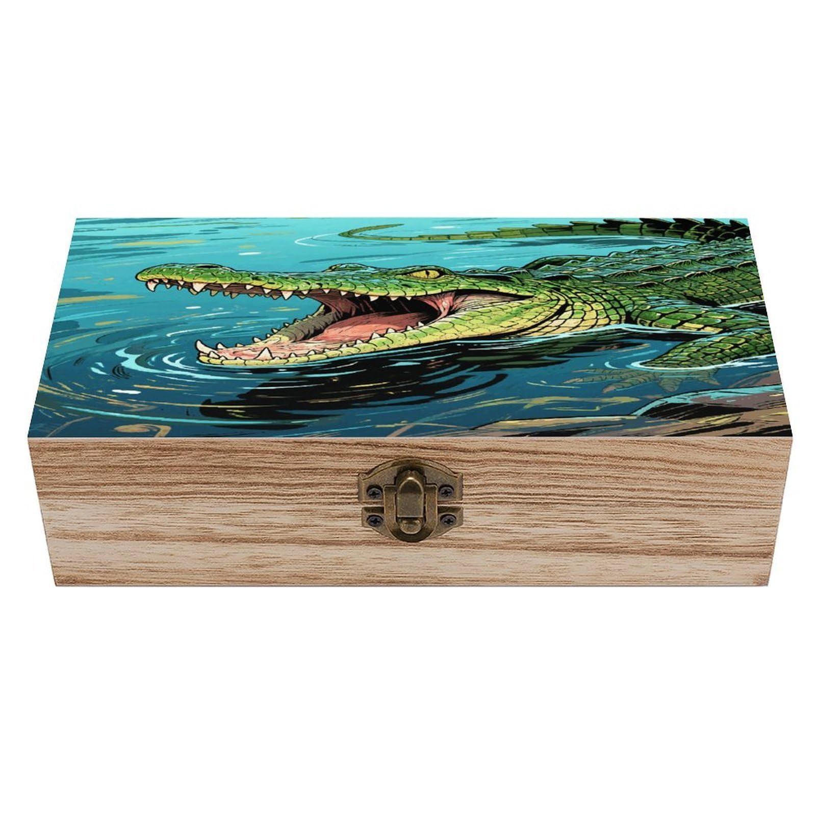 VstaDank Crocodile in Water Wooden Storage Box Decorative Jewelry Case with Lids Exquisite Wood Box Letters Gifts Acacia Wood Boxes Fashion Wooden Keepsake Boxes for Men Women