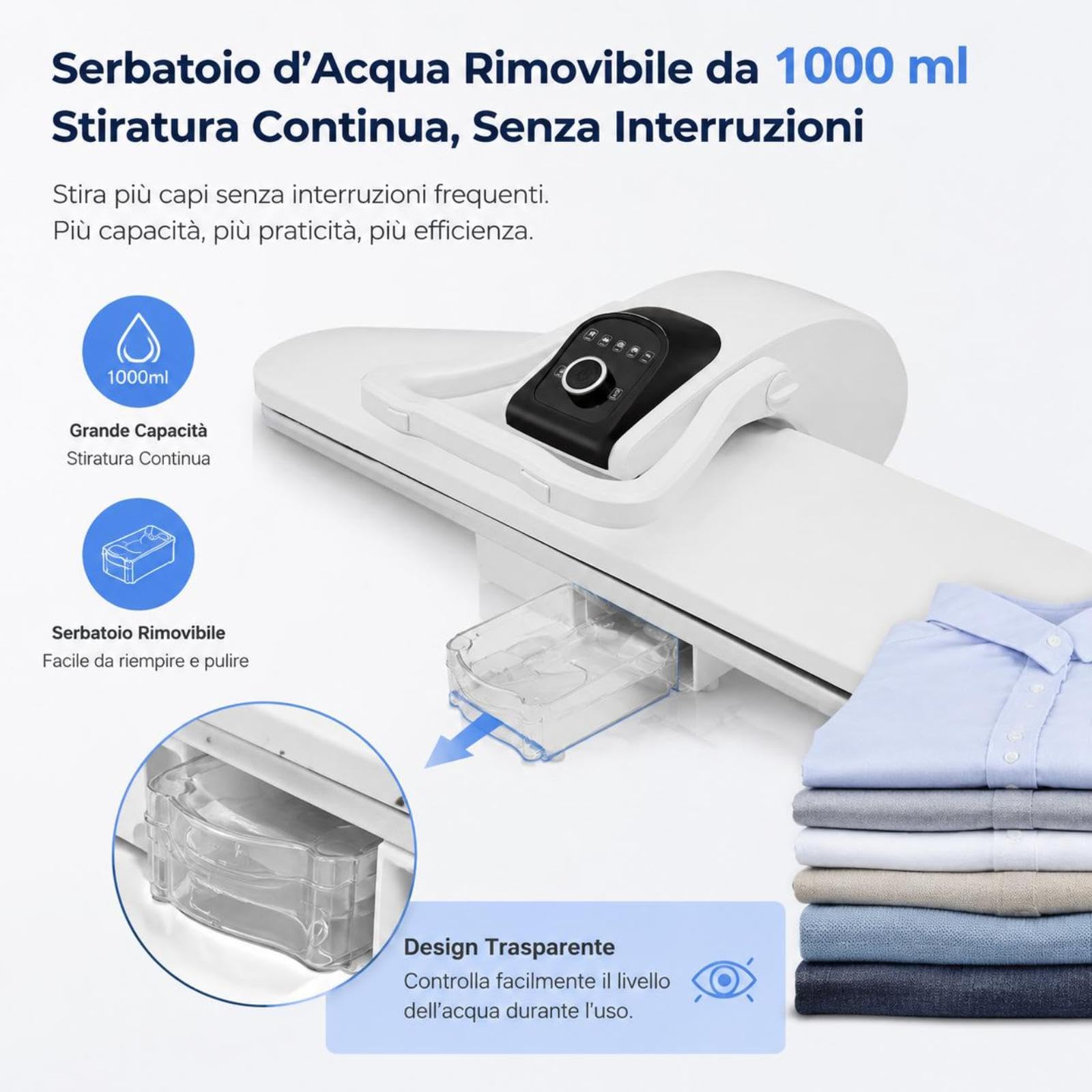 Pressa a vapore professionale, 2200 W, macchina da stiro intelligente, 91 cm, intervallo di temperatura 90-200 °C, 5 livelli di temperatura, forza autobloccante 8 kg, stiratura super veloce (bianco)
