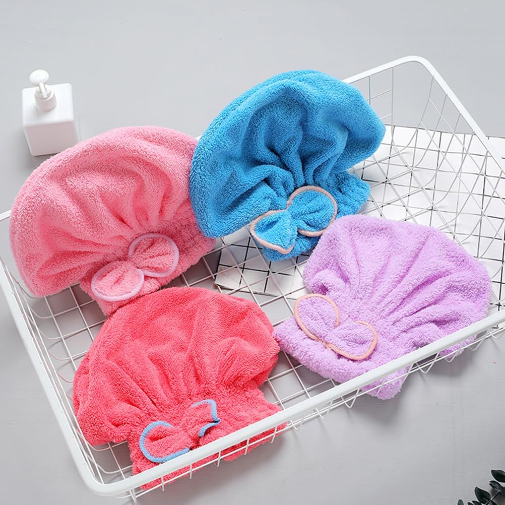 FRCOLOR 3pcs Hair Drying Towel Cap Bow Knot Ultra Absorbent Hair Turban Wrap Women Shower Bath Spa Curly Thick