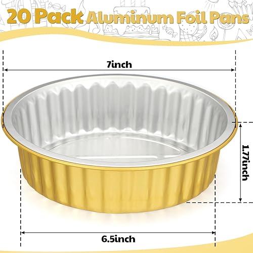 Miniatura 3 de 40 sartenes de papel de aluminio de 7 pulgadas con tapas, 31 onzas, doradas, 2 veces más gruesas, de papel de aluminio resistente, desechables,
