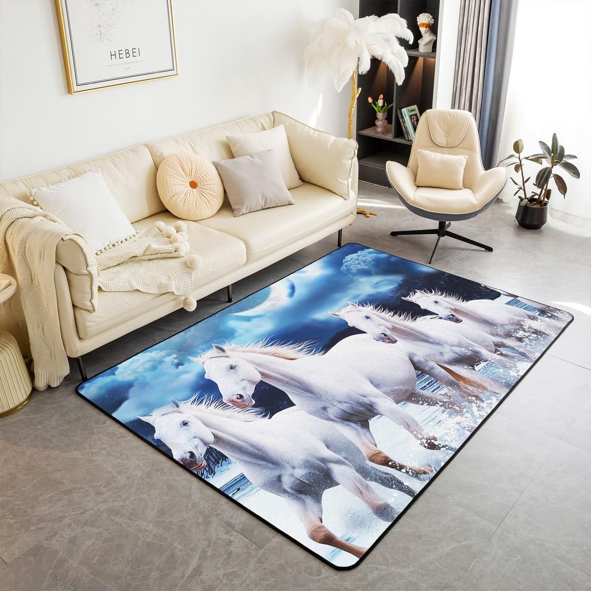 Tapis de zone antidérapant avec impression 3D cheval pour sol de chambre