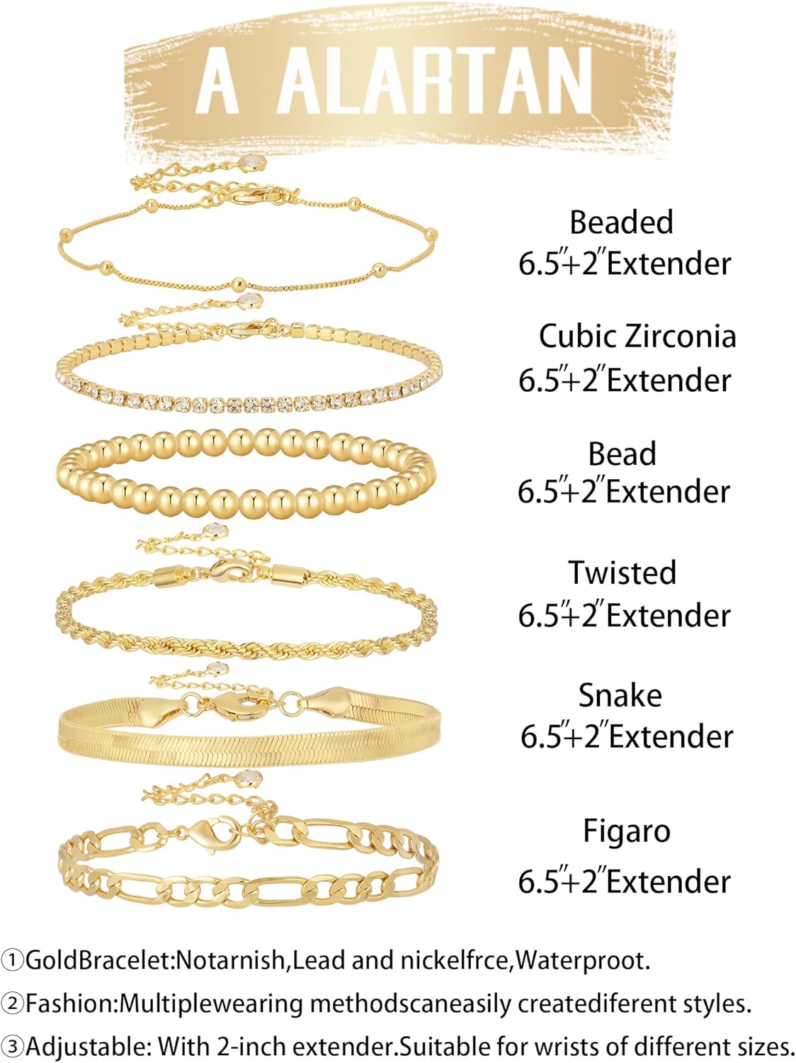 Gold Bracelets for Women 14K Gold Plated Stack Trend Bracelets Charm Paperclip Chain Cuban Link Layered Waterproof Bracelet Dainty Bracelet for Women Jewelry Gifts - Image 3