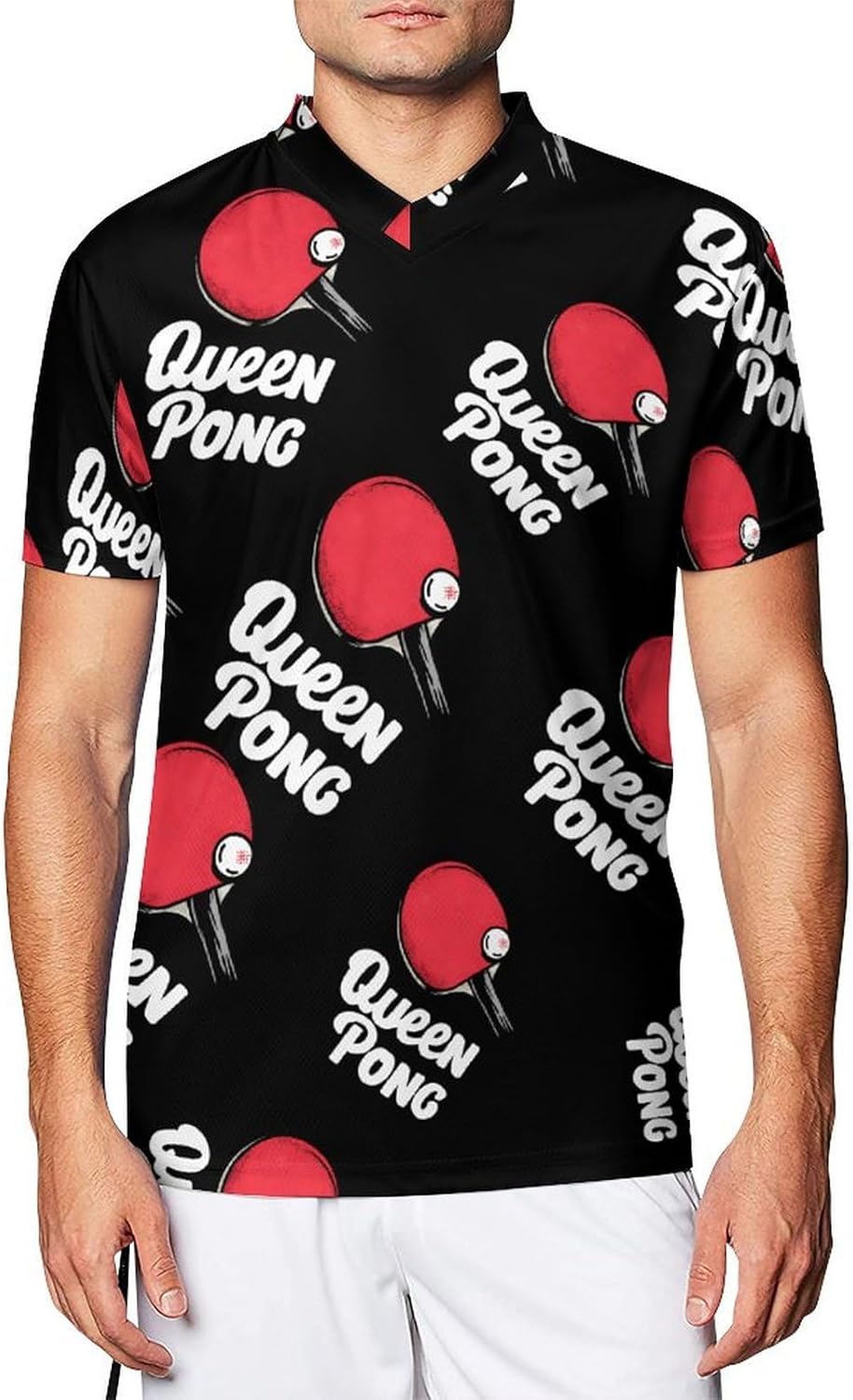 Funny Ping Pong Ball Mens V Neck Soccer Jersey Quick Dry Breathable Short Sleeve T Shirt Sports Football Tops 6X-Large