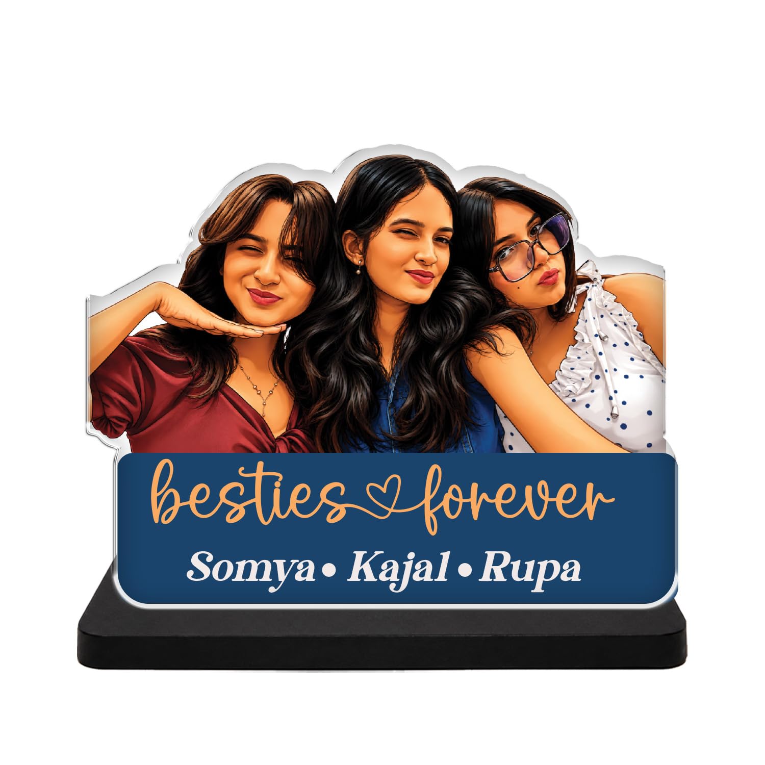 Caricature Personalized Gift For 3 Best Friends | Acrylic Photo Frame With Stand | Friendship Gift for Bestie, Sister & Friends | Gift for Trio Friends-image-43