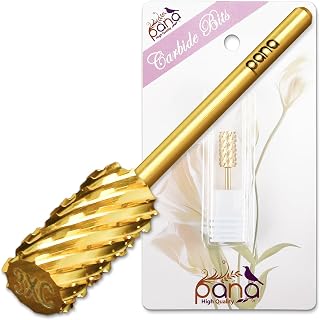 PANA 3/32" Shank Size - Flat Top Large Barrel Gold Carbide 3X Coarse Grit - Nail Drill Bit for e-File Nail Drills