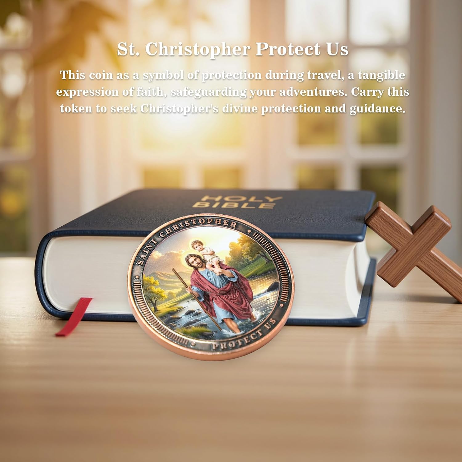 Saint Christopher Protection Medal for Safe Travel Driving, St. Christopher Challenge Coin Religious Prayer Pocket Token for Traveler Safe Journey Christian Gift (Pack of 5)