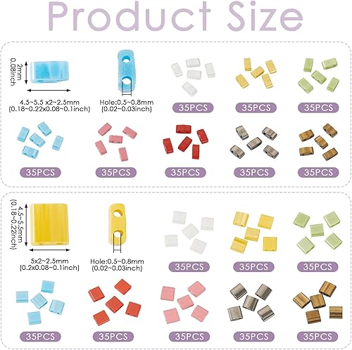 Miniatura 2 de Craftdady 560 cuentas rectangulares de vidrio con semillas de cristal, 8 colores, cuentas de Tila de brillo de 2 agujeros para fabricación de joyas