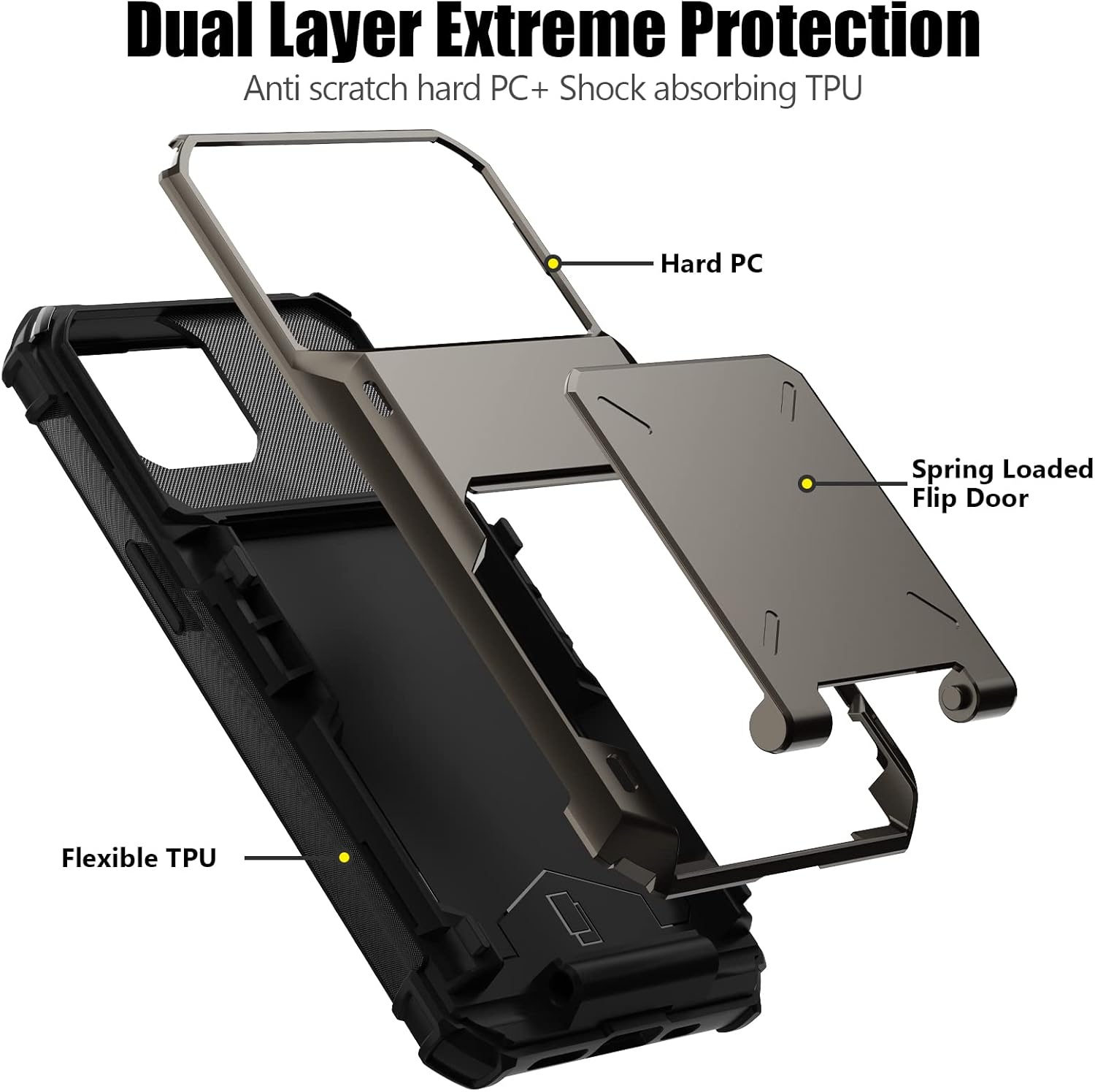 Nvollnoe for iPhone 14 Case with Card Holder[Store 5 Cards] Dual Layer Heavy Duty Shockproof Wallet Case with Hidden Card Slot Large Storage Cover for iPhone 14(Coffee) - Image 3