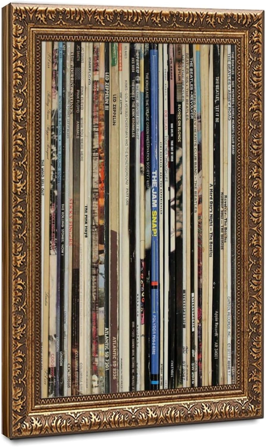 Classic Rock Vinyl Records Music Vintage Room Aesthetics Poster Print for Teen Boys Room Wall Art Canvas Painting Retro Gold Frame 24" L X 36" W