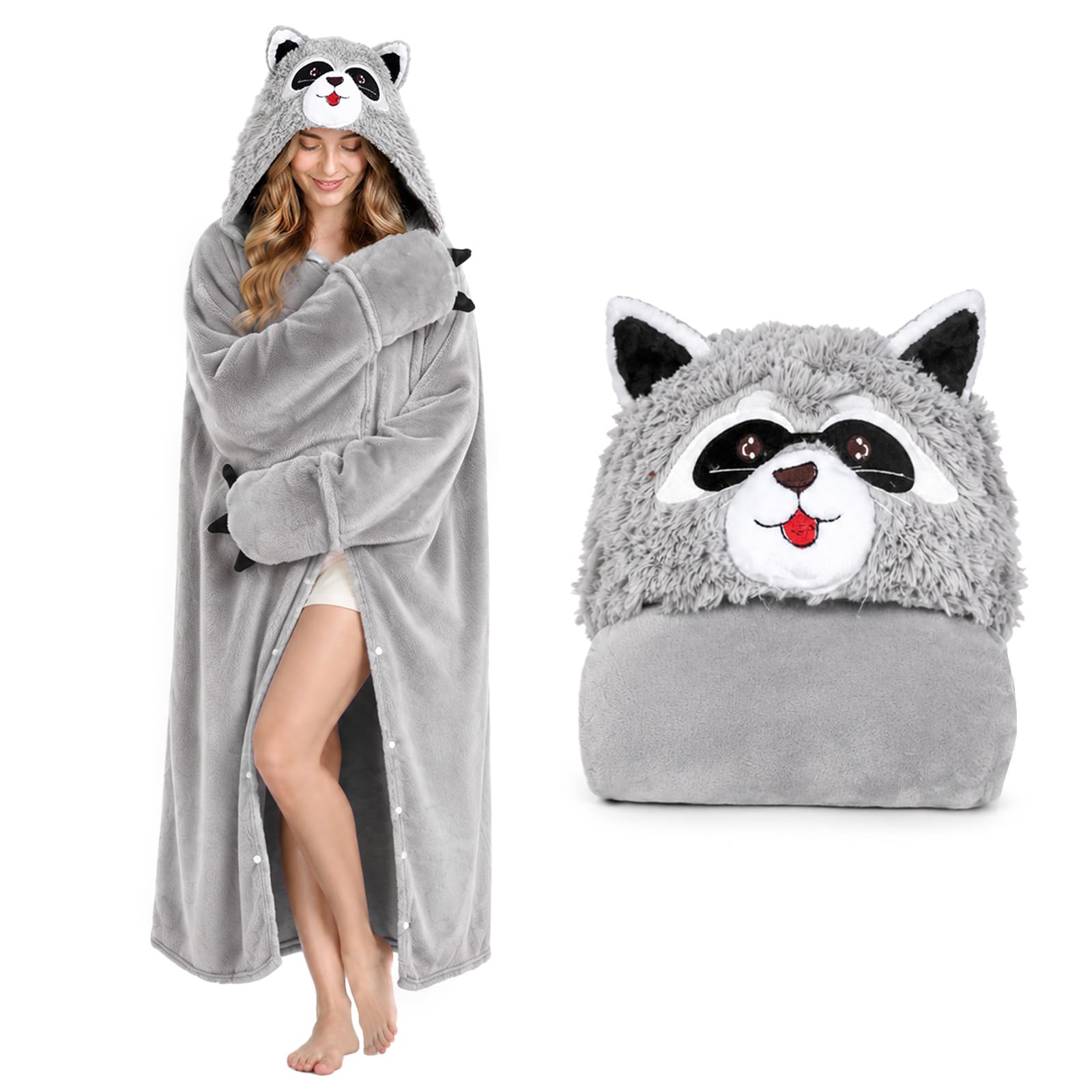 Raccoon Blanket Gifts for Women Wearable Blanket with Sleeves for Adults
