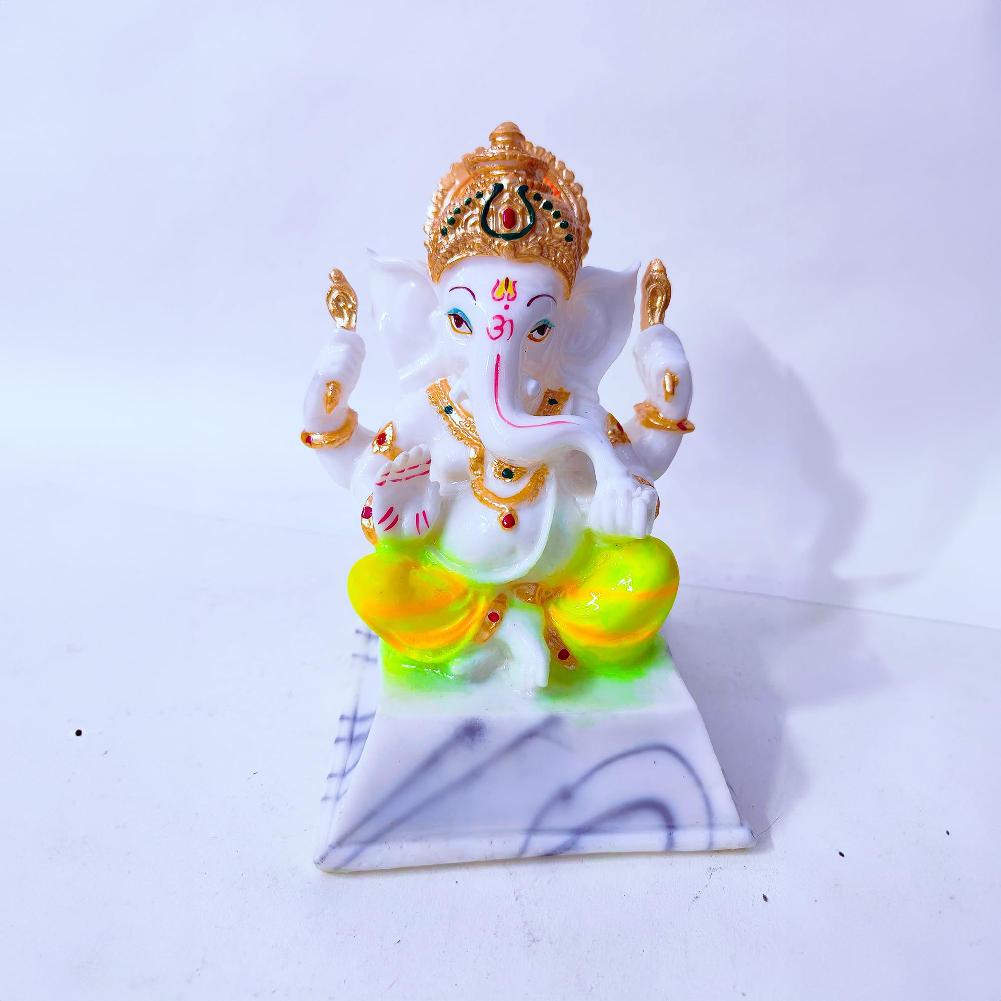 Arya Arts & Crafts Handcrafted Ganesha Ganpati Murti Idol for Home and Car Dashboard – Polyester Resin/Marble Powder, 6.5 Inches Height