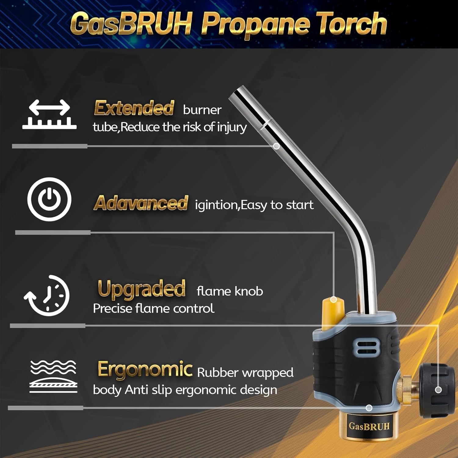 GasBRUH High Intensity Propane Torch Head with Igniter, Soldering Torch, Trigger Start GasTorch, Blow Torch Kit for Propane Mapp Gas（ Tank not included)