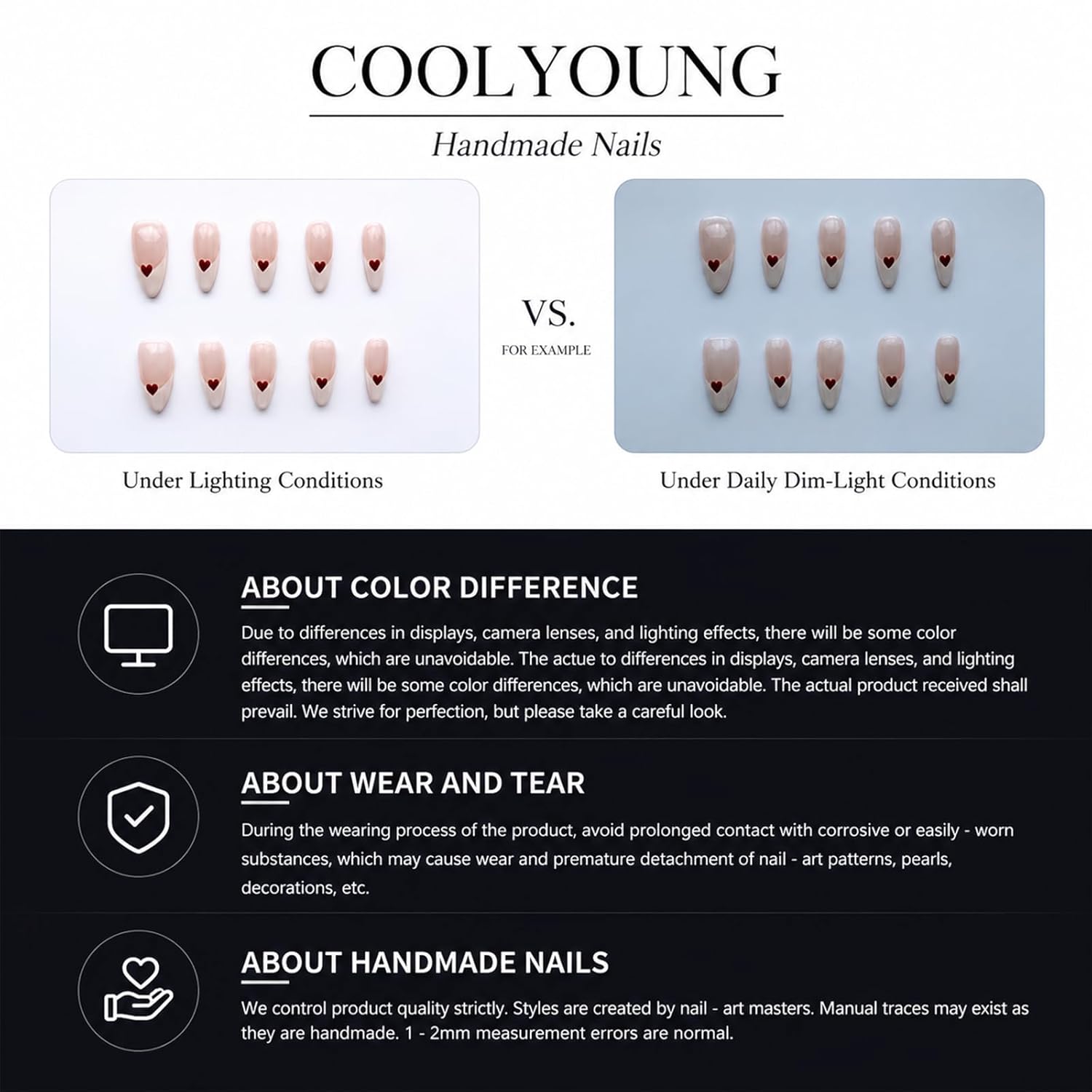 Handmade Press On Nails French Almond Shaped Press On Nails Pink 3D Nails Gifts For Women COOLYOUNG False Nails, 15 PCS, Size M