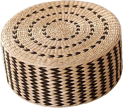 Traditional Meditation Cushion Floor Cushion Comfortable Woven Tatami Floor Mat Tatami Floor Cushion for Indoor Tea Ceremony Birthday Gifts, Black 45cm
