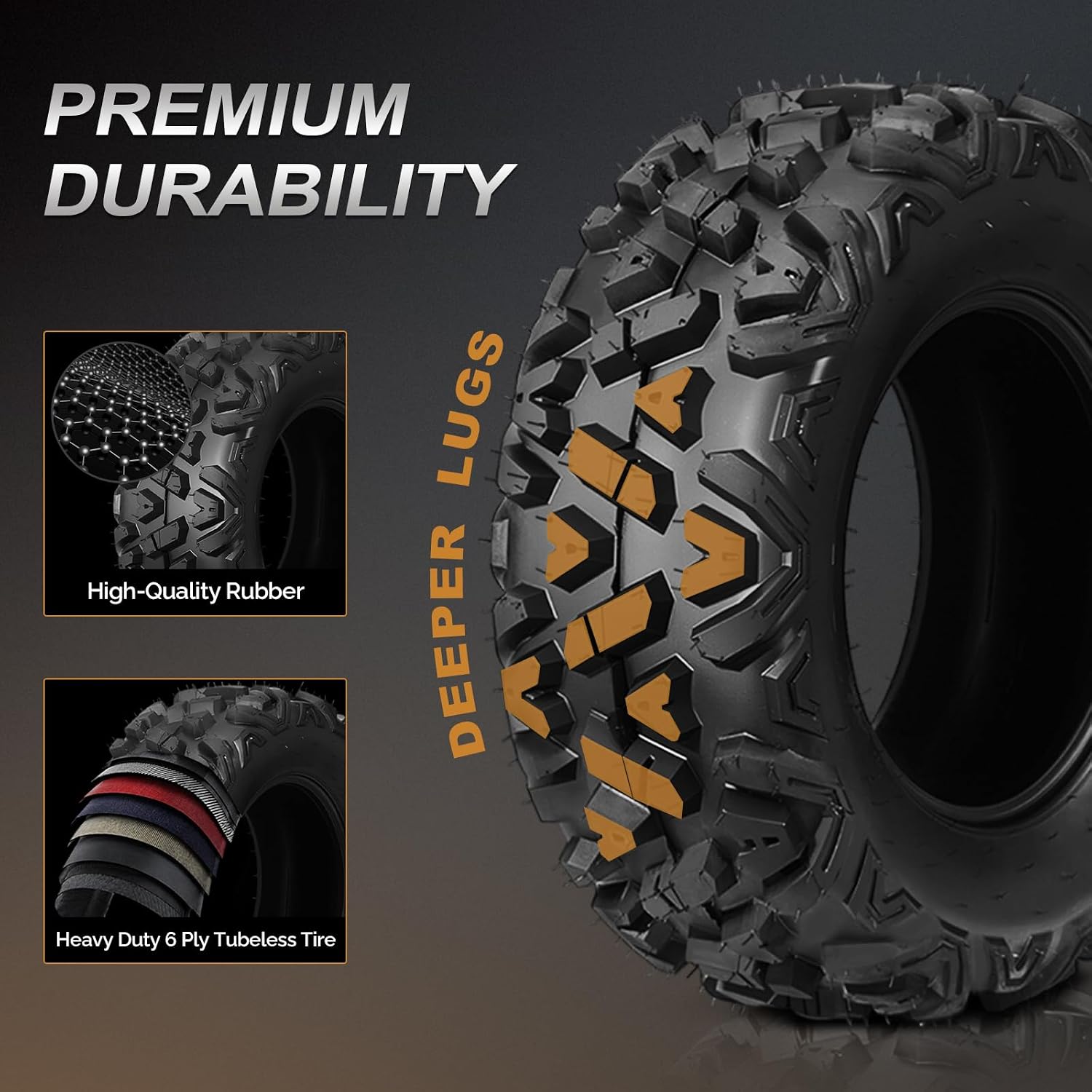 TUFFIOM 22x10-10 ATV Tires Set of 2 for All Terrains, Mud Sand Off-road ATV UTV Tire for Trail Vehicles, 4 PR, Deep Tread, Tubeless