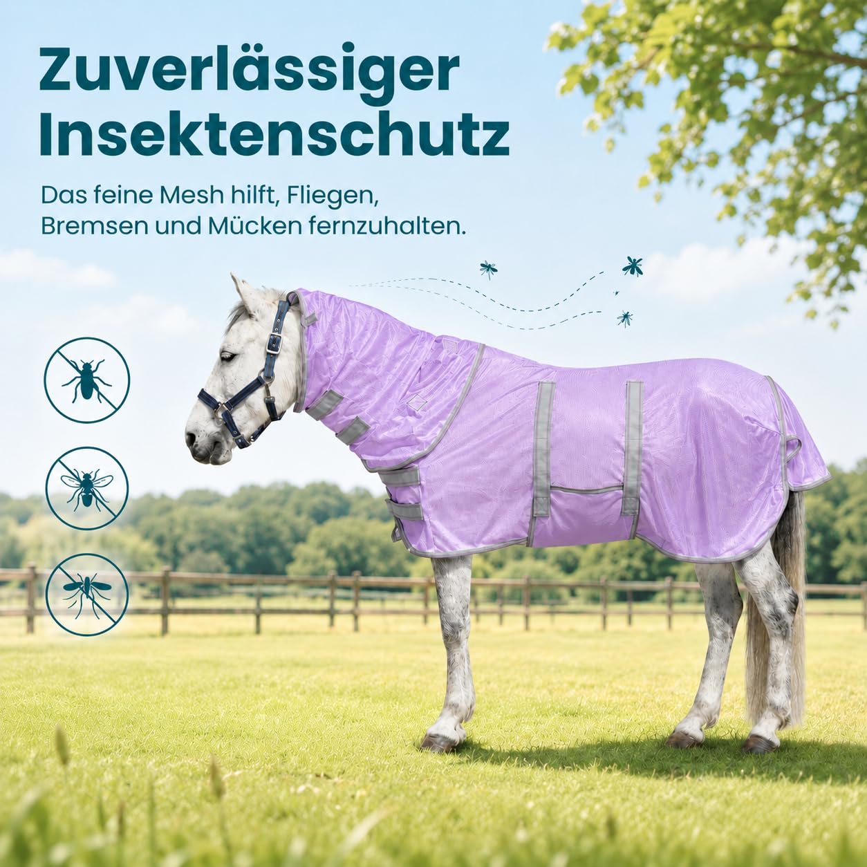 Leberna Shetty Fliegendecke mit Halsteil&Bauchlatz luftdurchlässige Sommerdecke mit Brustschutz für Pony Ekzemerdecke für Fohlen