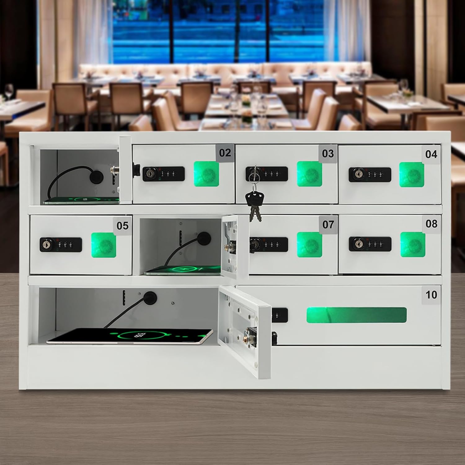 10 Slots Cell Mobile Phone Locker Charging Station w/Combination Lock,QC3.0 Fast Charging Mobilephone Storage Charging Station Cellphone Charging Station Cabinet for Employees,Students