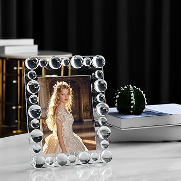 Clear Bubble Crystal Picture Frames 5x7Inch, Photo Frame with Balls Perfect for Office and Home Decor Wedding Frame Tabletop Display, Includes Gift Box