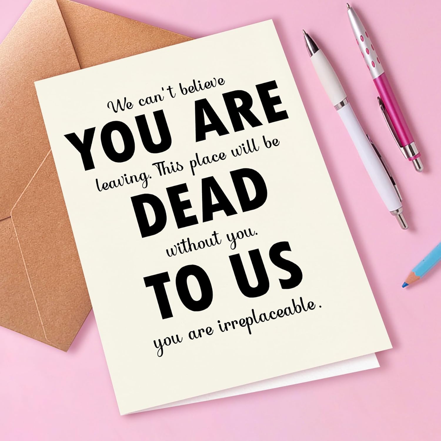 Funny Cards for Departing Coworker, Cute Retirement Card Gifts, Cards for Bosses | Colleagues, Congratulations On New Job Card, 'To us, You Are Irreplaceable' LEV-KM-69 image 3 of 6 B0DS1CZ19N