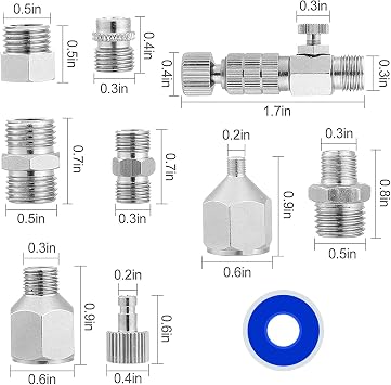 6ft Braided Airbrush Hose Kit, 1/8 1/4 Adapters & Quick Release | 6ft hose + 3 quick couplers + 7 adapters for 1/8/1/4 BSP, leak-proof seal, fits Iwata/Master/Badger/Paasche & compressors