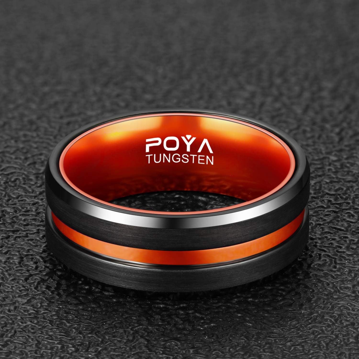 Ring Mens 8mm Black Plated Wedding Band Beveled Edges with Colored Aluminum Liner Interior