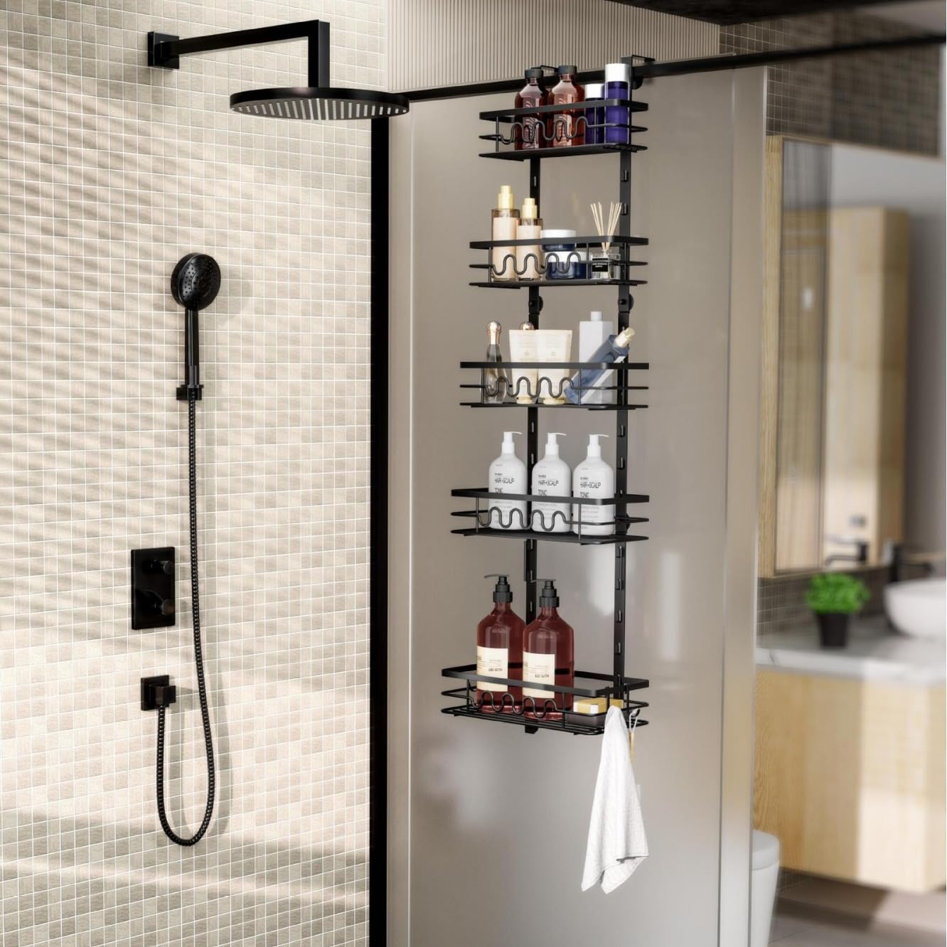 Estantería para Colgar en la Puerta, estantería, Almacenamiento suspendido de 6 estantes para Colgar en la Pared, Estante para Colgar Especias de Cocina, Color Negro