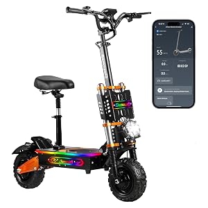 Electric Offroad Scooter - 55 MPH Fastest Dual Motor Adult Scooter 6000W Peak 11 Off-Road Tires 75-Mile Long