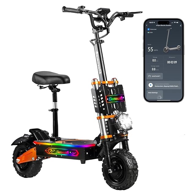 Electric Offroad Scooter - 55 MPH Fastest Dual Motor Adult Scooter 6000W Peak 11 Off-Road Tires 75-Mile Long