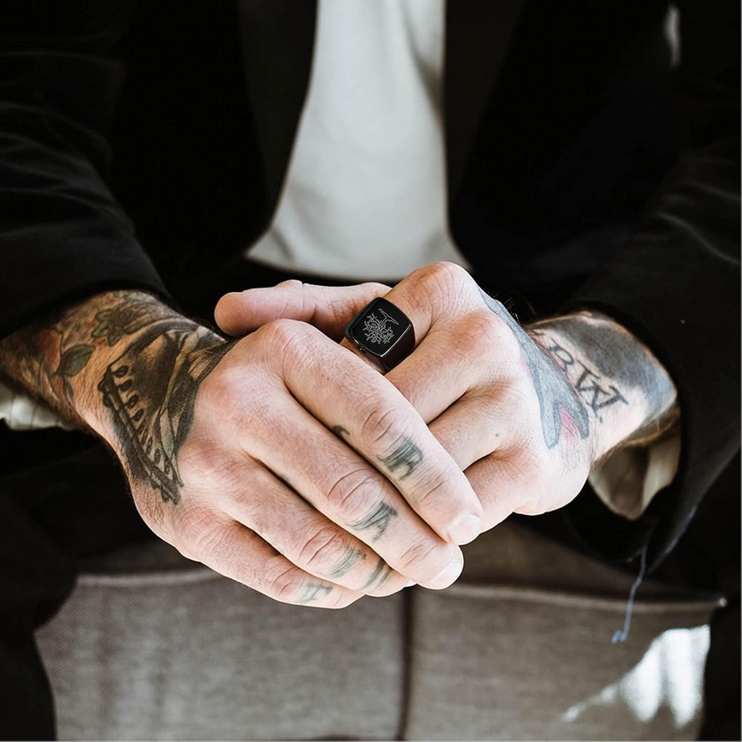 Tree of Life Cremation Urn Men Rings,Hold Loved Ones Ashes for Funeral Keepsake,Memorial Jewelry,with Tool (7) image 2 of 6 B098DS5R61