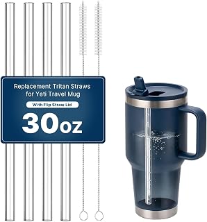 30 oz Straws Replacement for YETI Travel Mug with Flip Straw Lid | 4Pcs Reusable Tritan Straws, Dishwasher Safe, Easy to Clean, BPA-Free, Fit Hot & Cold Drinks, for Travel Work Home Hydration