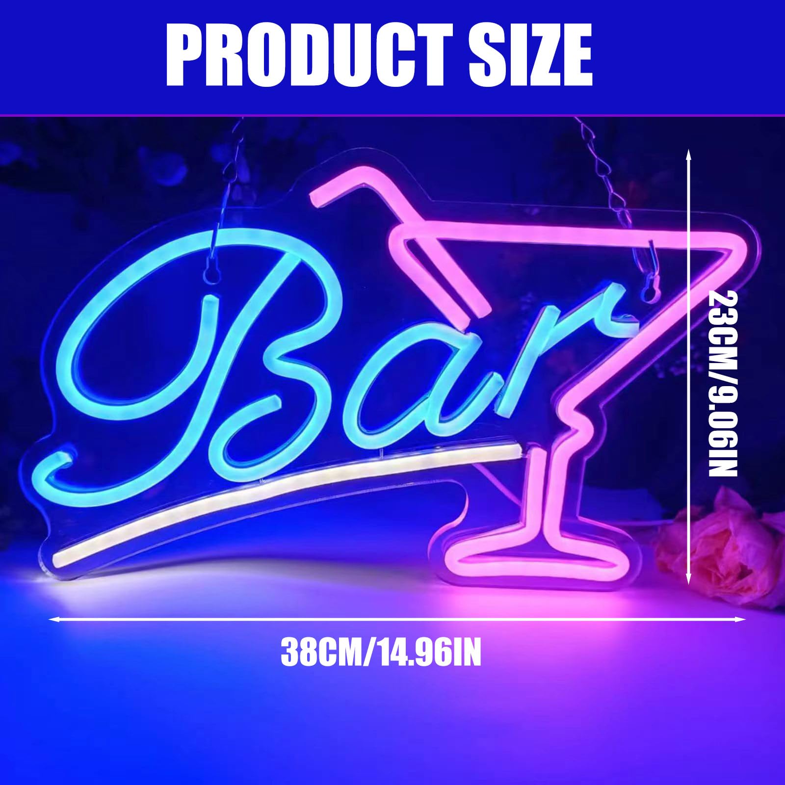 Image secondaire de Panneau Néon LED Rose et Bleu pour Bar et Cocktails