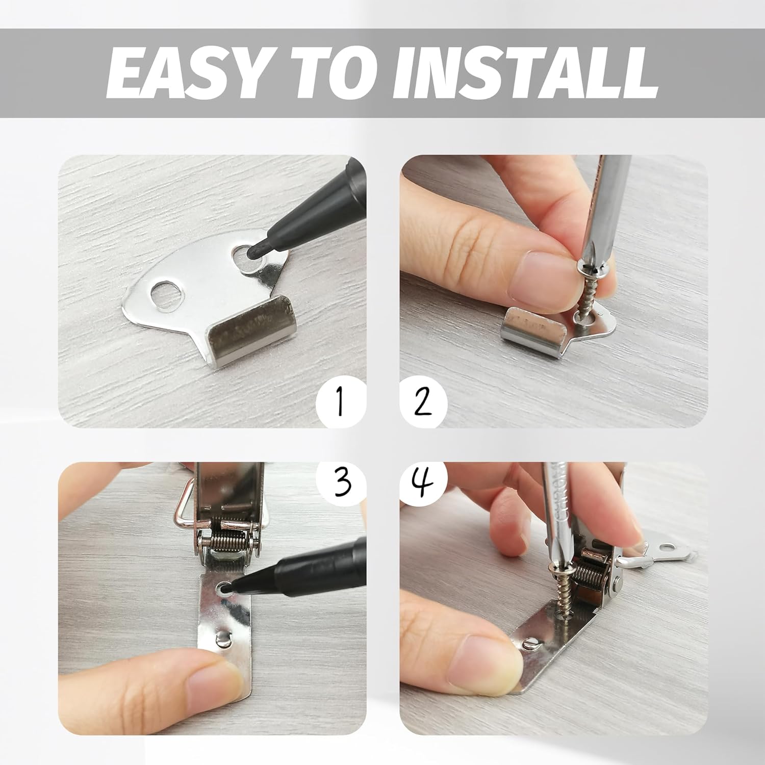 BlingKingdom 4 PCS Stainless Steel Spring Loaded Toggle Latches with Screws, Small Catch Clamp Clip Silver Tension Clasp for Toolbox Case Drawer Cabinet Closure Latch Lock (73 mm)