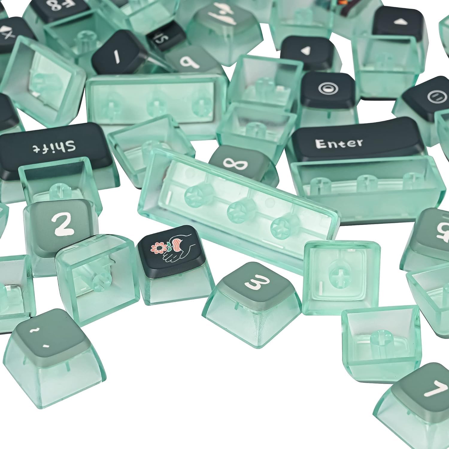 Green Pudding Keycaps - PBT Translucent 118 Key ASA Profile Keycap Set for 60 Percent Mechanical Keyboards (Green Forest)