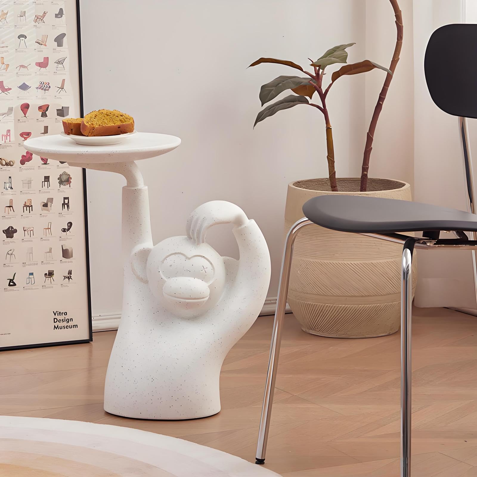 Moderner Plastik AFFE Skulptur Beistelltisch, Niedliches Tablett Beistelltisch für Wohnzimmer, Schlafzimmer als Couchtisch & Nachttisch, Gray1