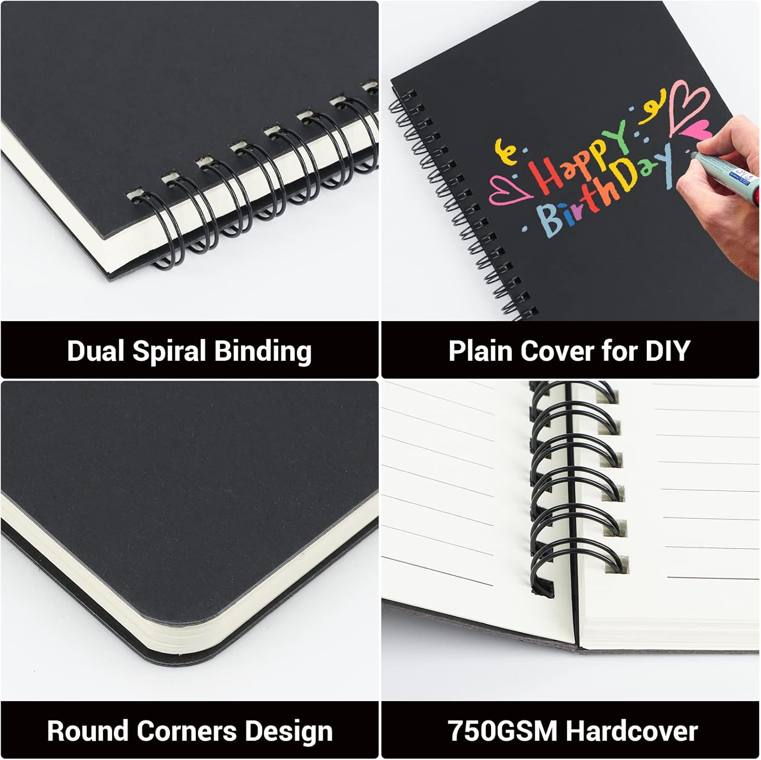 EUSOAR Spiral Notebook, A5 12packs 5.5"X8.3" 120 Pages Lined Travel Writing Notebooks Journal, Memo Notepad Sketchbook, Students College Office Business Subject Diary Ruled Book Journal-Black Cover