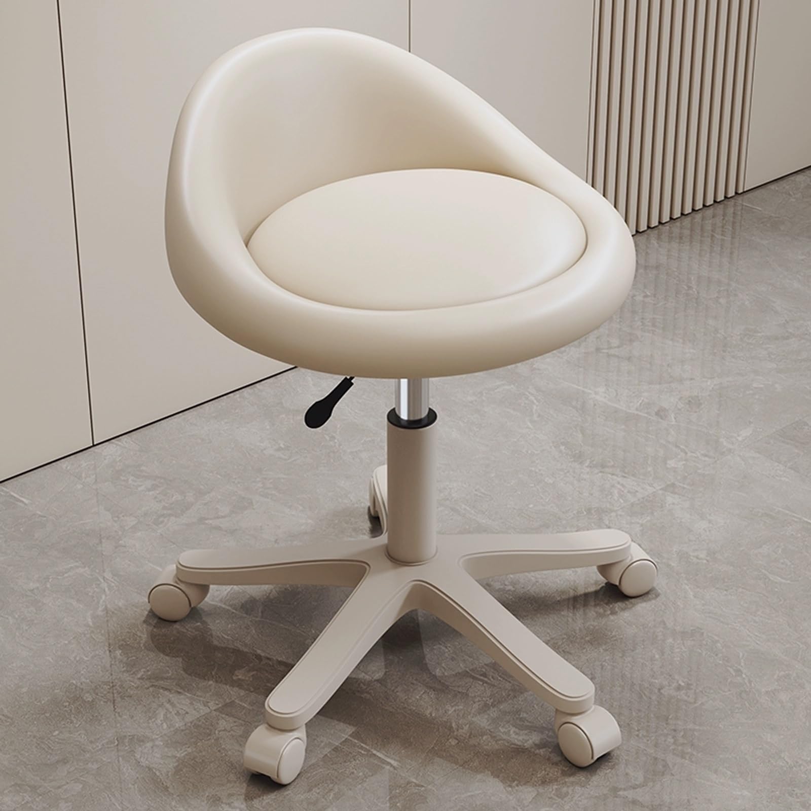 Sgabello Ergonomico Estetista Sgabello Girevole Altezza Regolabile da 35 a 44 cm, Sgabello per Toeletta Trucco con Schienale, Vari Colori Disponibili(White)