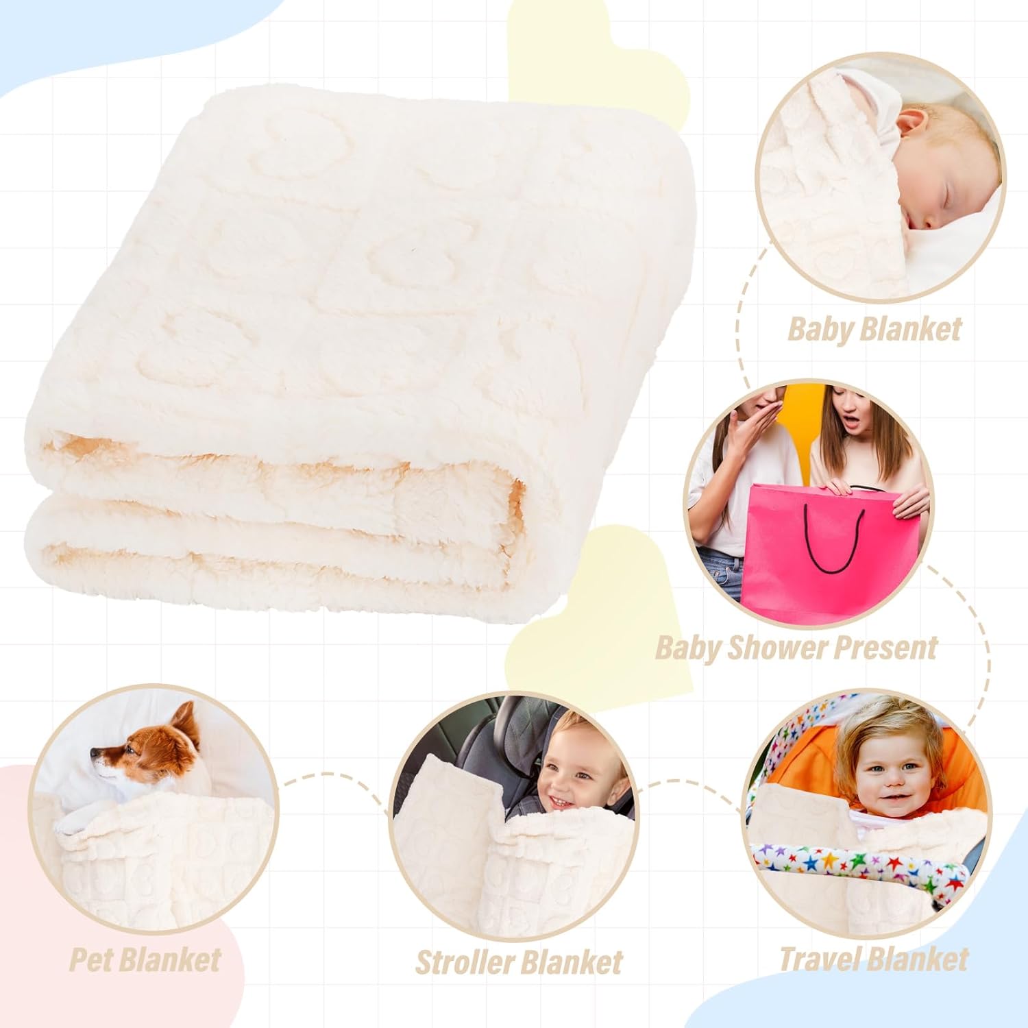 Plush Soft with Heart Checkered Baby Blanket,Fleece Infant Toddler Blankets for Girls Boys,Warm Lightweight Breathable Newborn Receiving Blankets for Crib Stroller 30"×39" (White, Heart) thumbnail