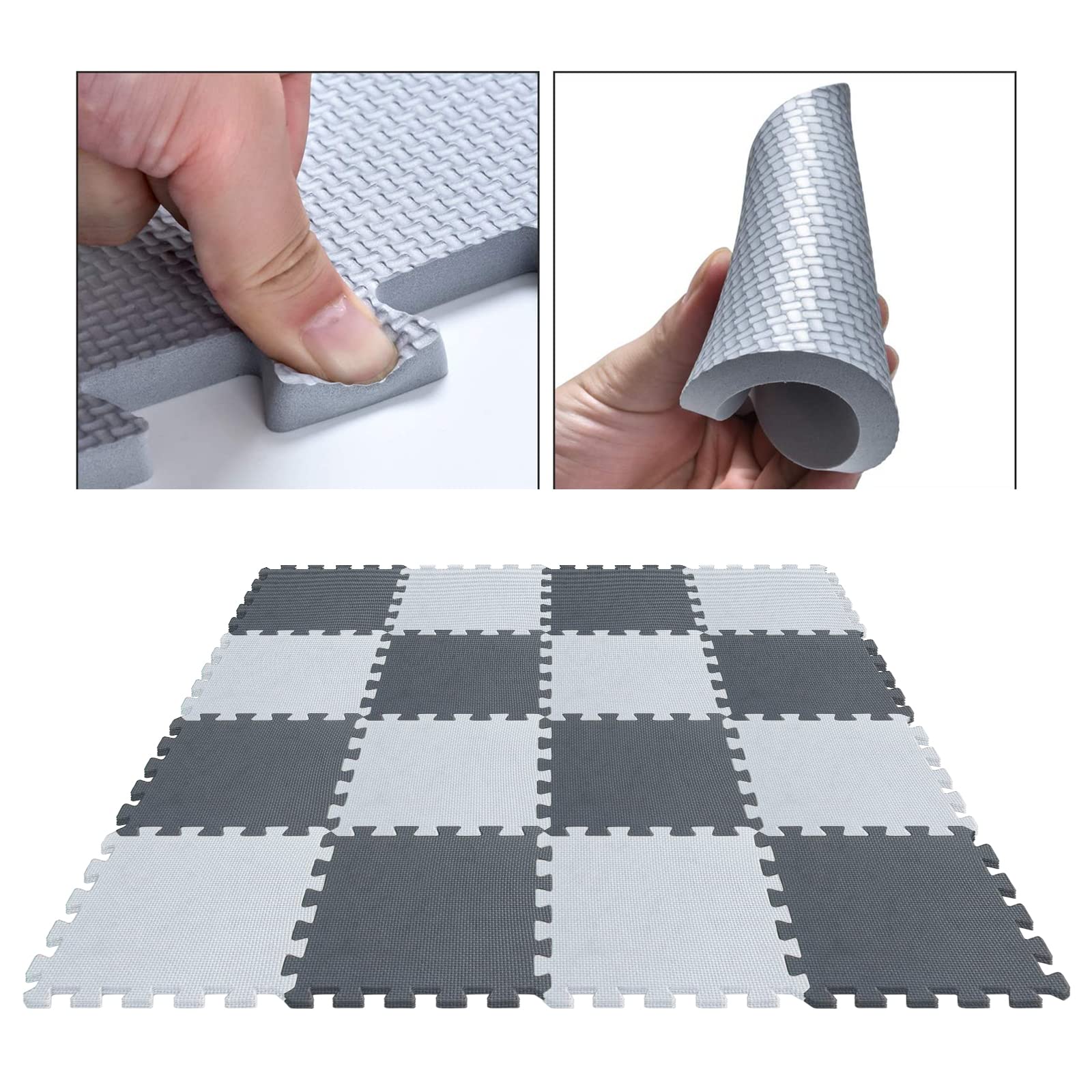 Tapis Puzzle Mousse pour Bébé, Tapis d'eveil Bebe 18 pièces, Chambre de Jeu pour Enfants, 30 x 30 cm, Gris et Blanc, Épaisseur 1 cm (Gris 18PC)