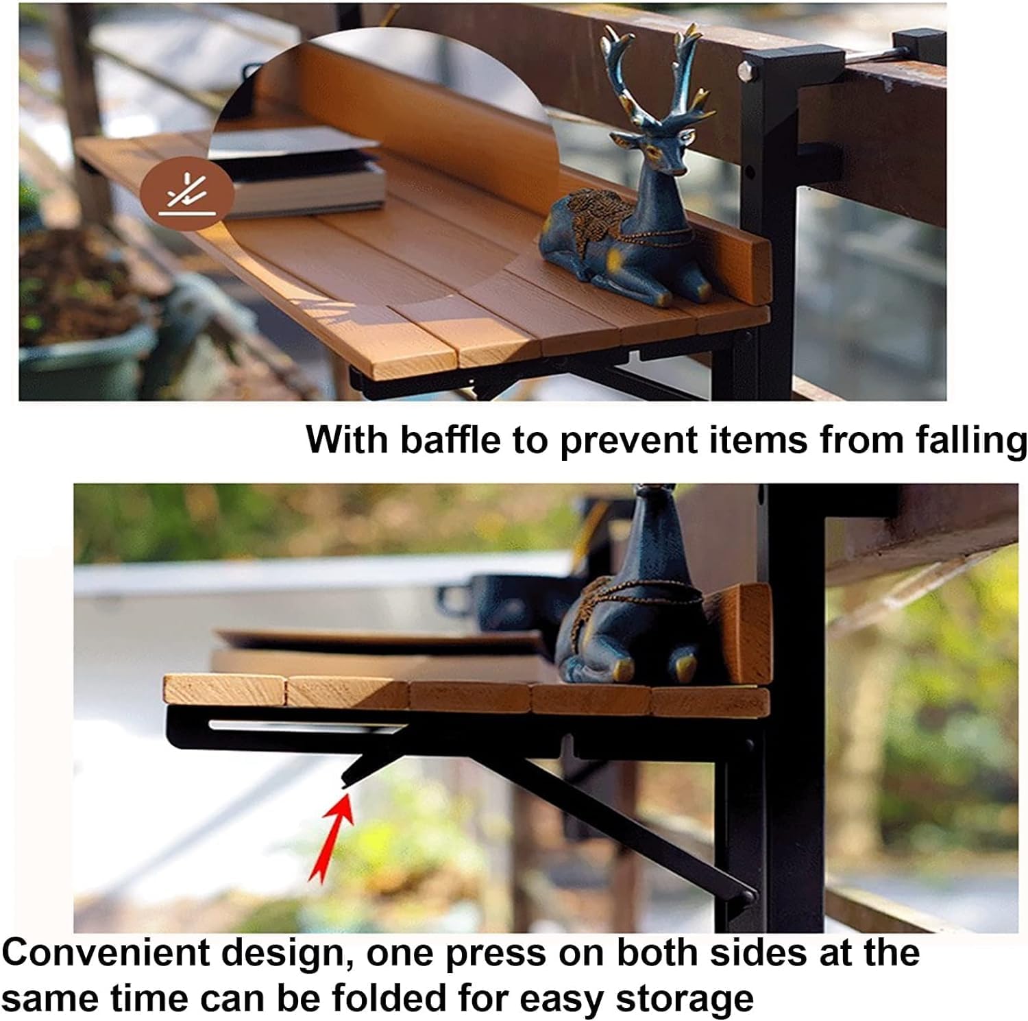 ELzEy 壁掛けサイドテーブル、バルコニー折りたたみダイニングテーブル、屋外サイドテーブル、折りたたみバルコニー吊り下げテーブル(