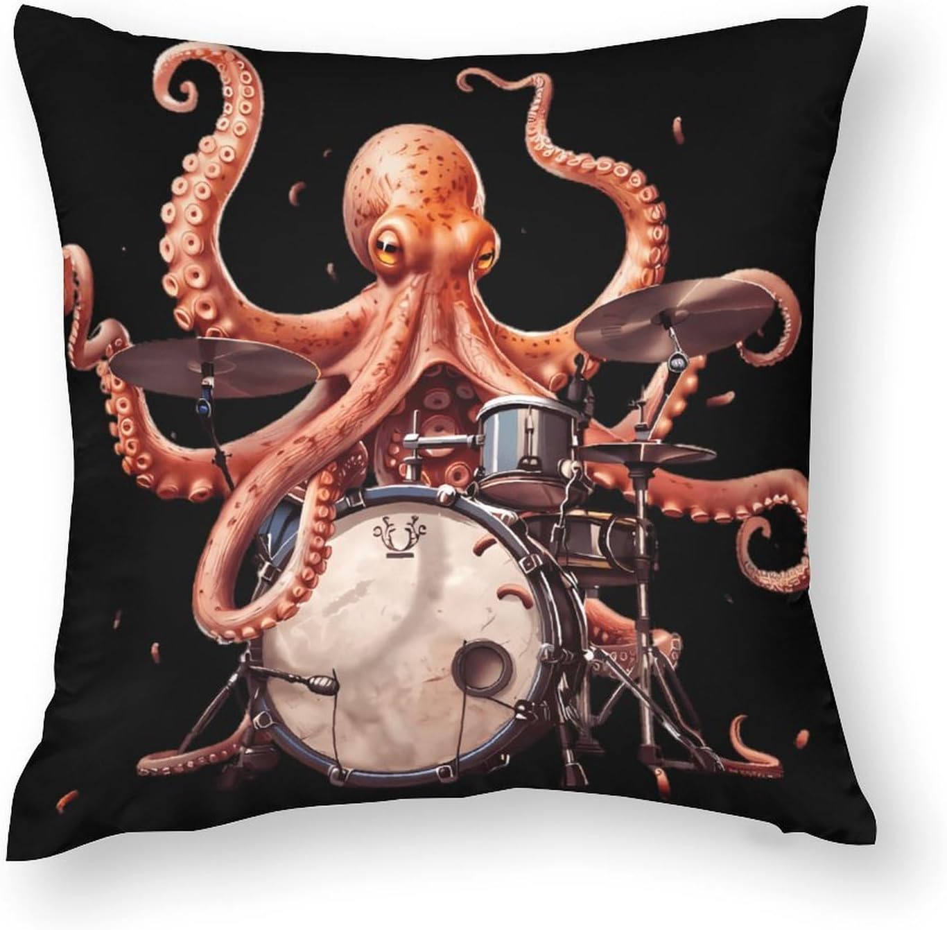 Octopus Playing Drums Printed Throw Pillow Case 4 Pcs Soft Pillowcases Pillows Covers Sofa Bed Decor 12/14/16/17/18/20/22/24/32 Inches