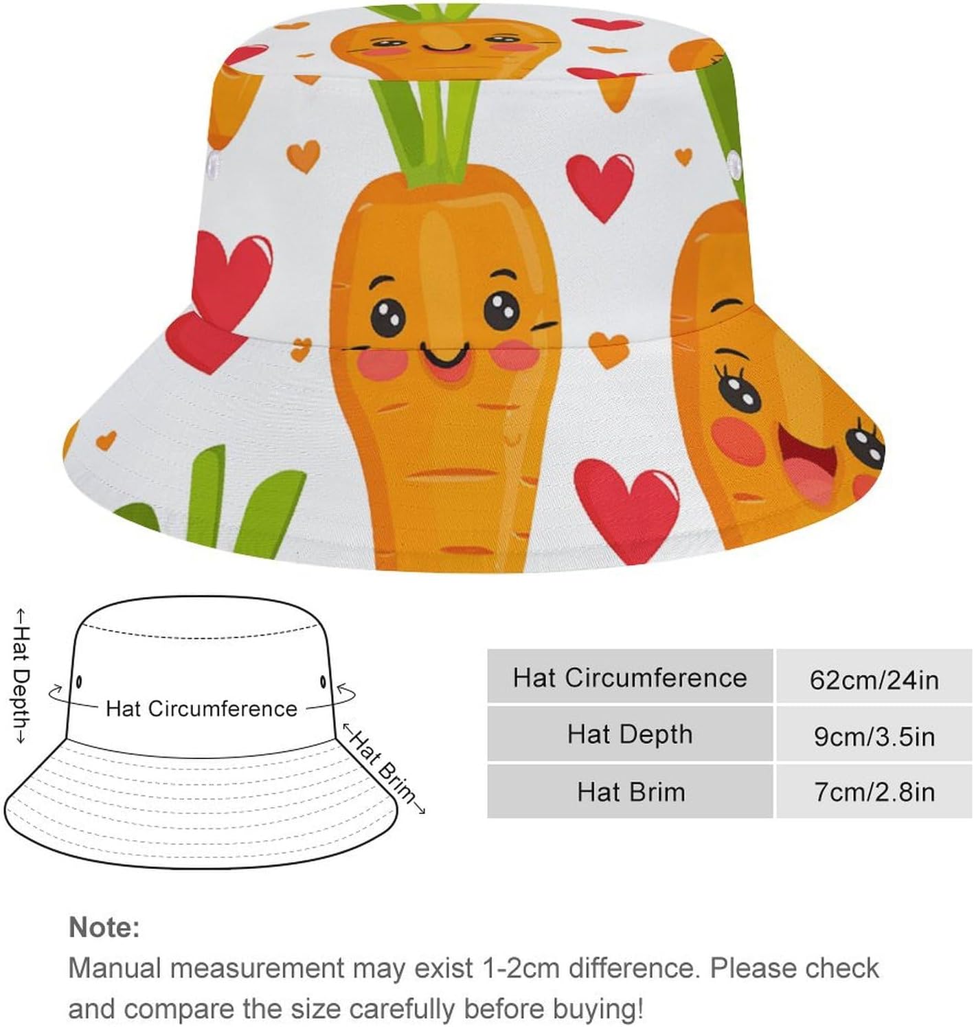 Carrot in Cartoon Style Bucket Hat Packable Sun Hats Travel Summer Beach Fisherman Cap for Women Men Teens