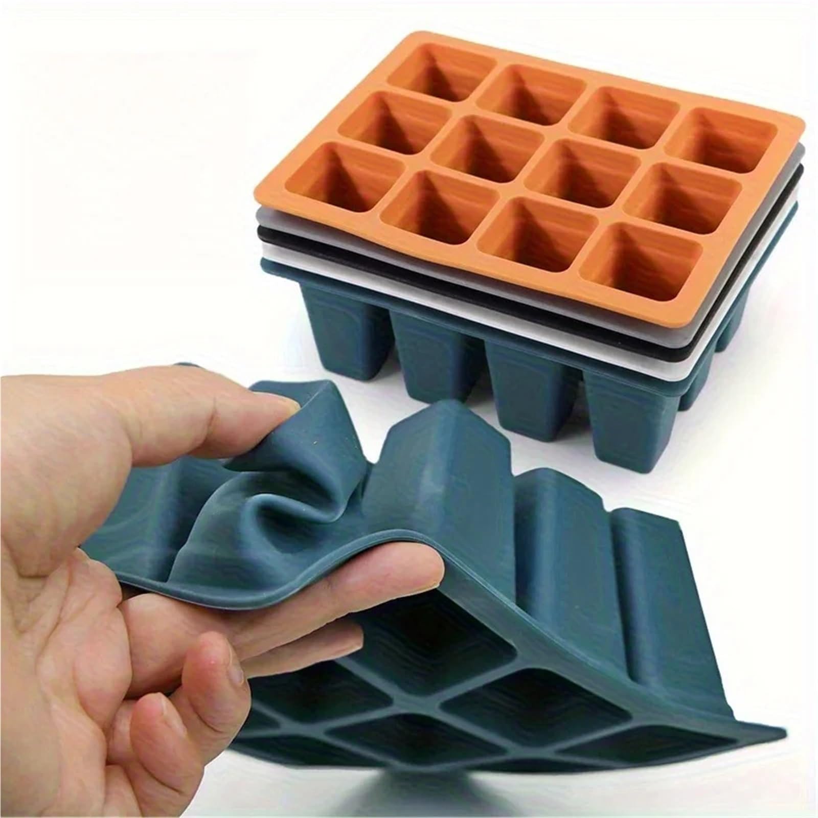 Anzuchtschale 9 quadratische Silikon-Samenkeimungsschale mit Karomuster und Drainagelöchern, Gewächshaus-Sämlingsbehälter, Blumentopf für Pflanzen(Orange)