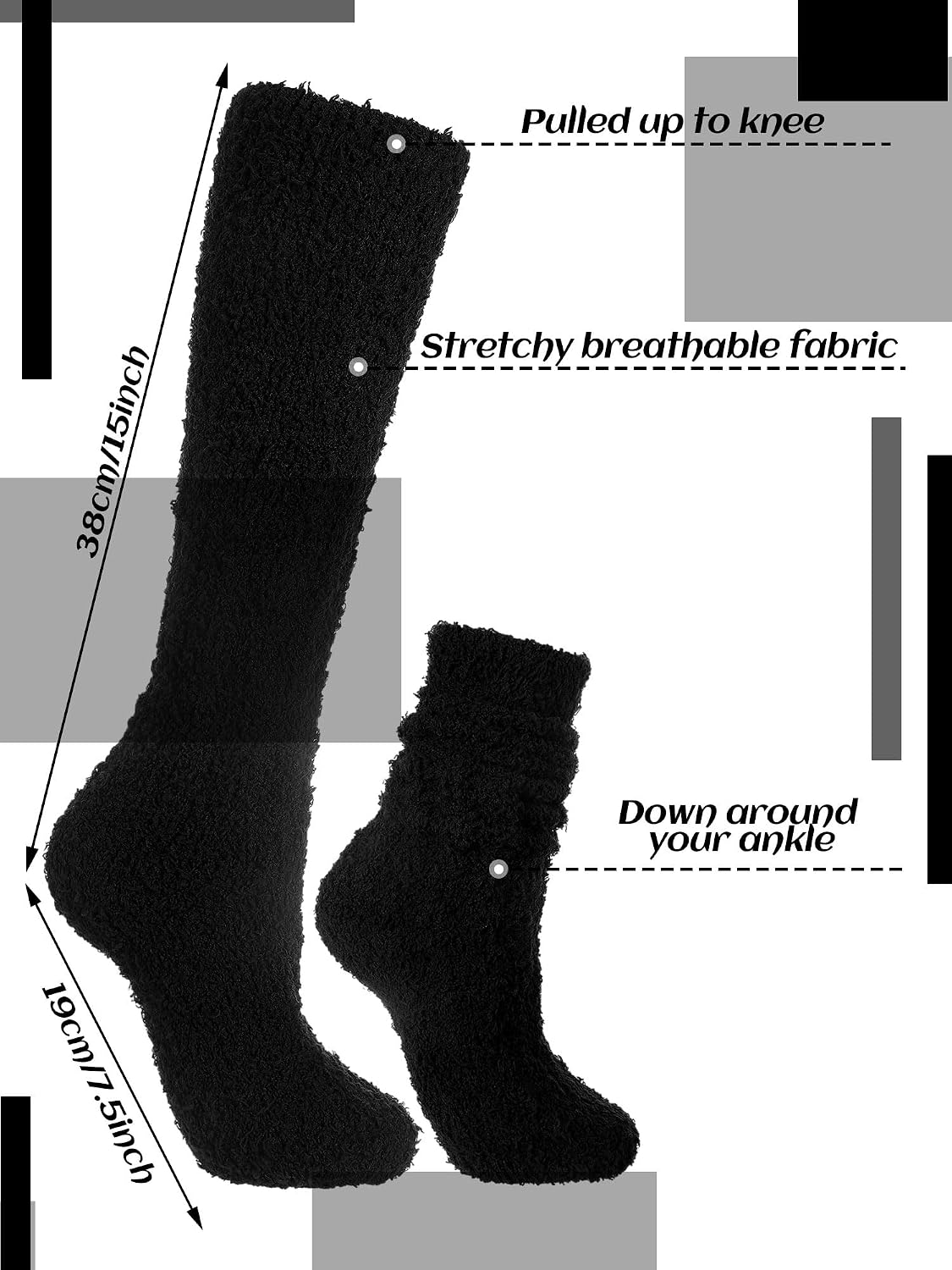 Geyoga 3 Pairs Women Slouch Socks Winter Stacked Boot Socks Warm Coral Fleece Long Scrunch girl Knit Knee High Stockings(Black, Gray Blue, Apricot)