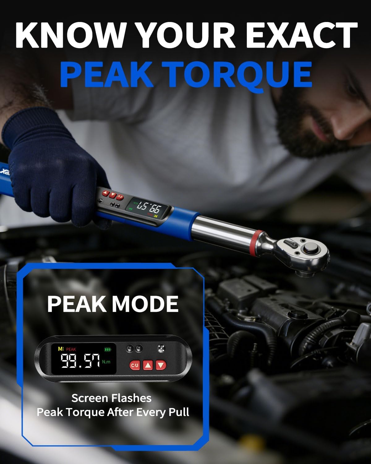 3/8 Digital Torque Wrench (6.8-135 N·m/99.6Ft.Lb), ±2% Accuracy Drive Torque Wrench Set with Color Screen, Buzzer and LED Alert, for Automotive/Motorcycle/Bicycle Repair